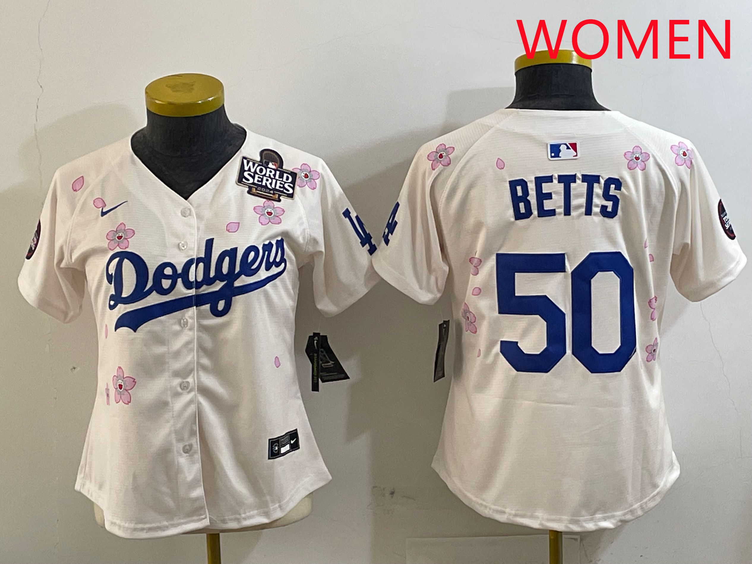 Women Los Angeles Dodgers #50 Betts Cream Sakura Edition 2025 Nike MLB Jersey style 3